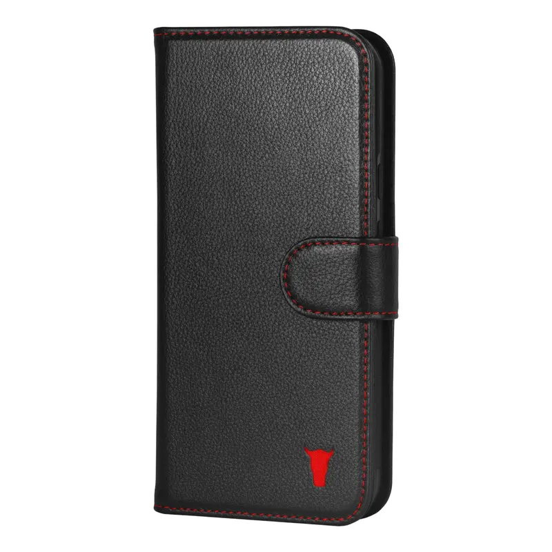 Google Pixel 9 Leather Wallet Case (with Stand Function) - Black with Red Detail
