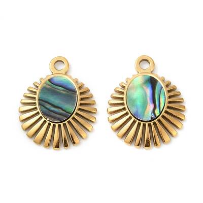 304 Stainless Steel Natural Paua Shell Pendants