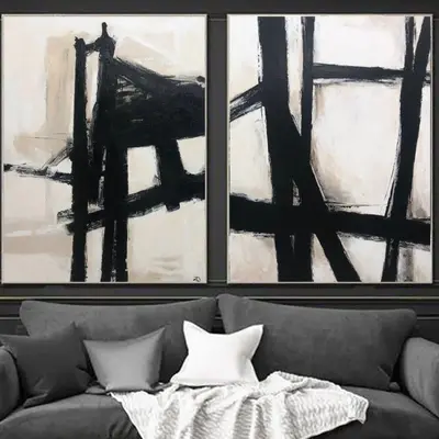 Large Abstract Painting On Canvas Black And White Franz Kline style Abstract Painting Canvas Original Modern Painting Acrylic...