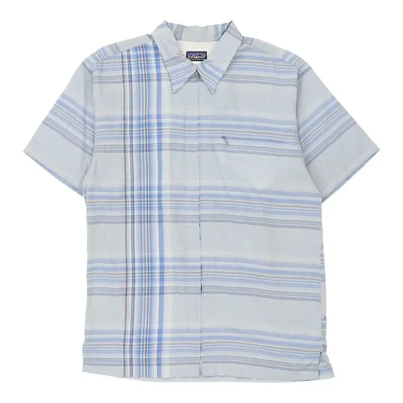Patagonia Checked Short Sleeve Shirt - Medium Blue Polyester Blend