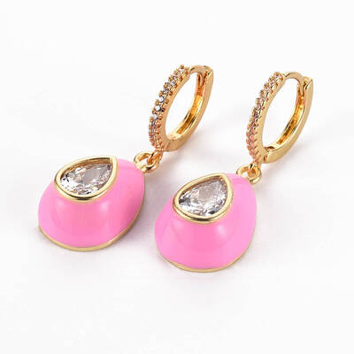 Brass Micro Pave Clear Cubic Zirconia Huggie Hoop Earrings