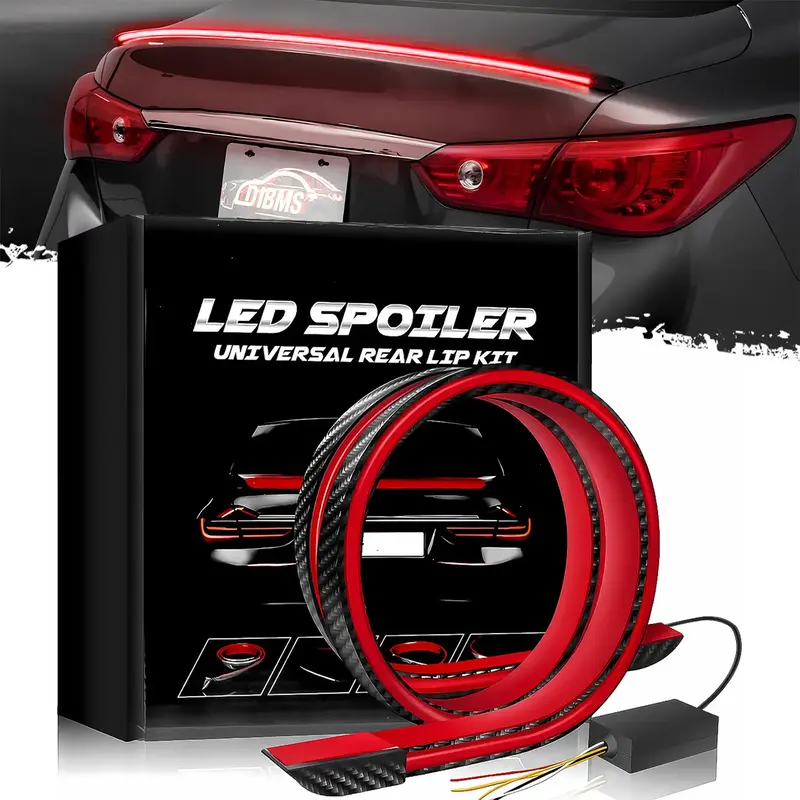 DIBMS Carbon Fiber Light Up Car Spoiler Universal Exterior Rear Roof Spoiler Tail Wing Splitter with LED Strip Lights for Enh...