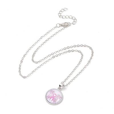 Glass Flat Round Pendant Necklace with Brass Chain