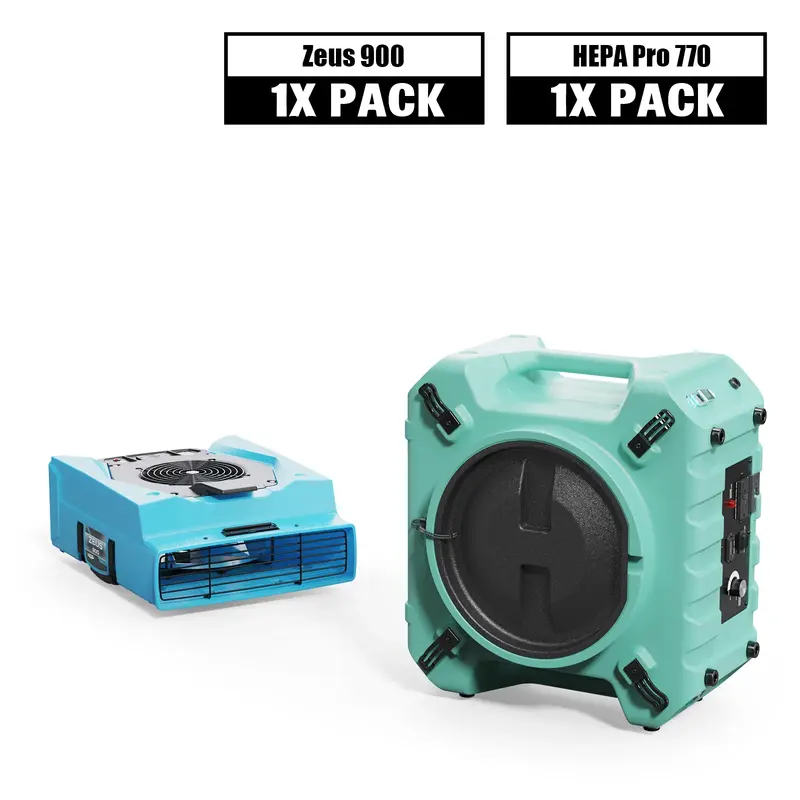 Alorair Fire & Smoke Restoration Combo Pack, 1 X Zeus 900 Air Mover, 1 X HEPA Pro 770 Air Scrubber - Green