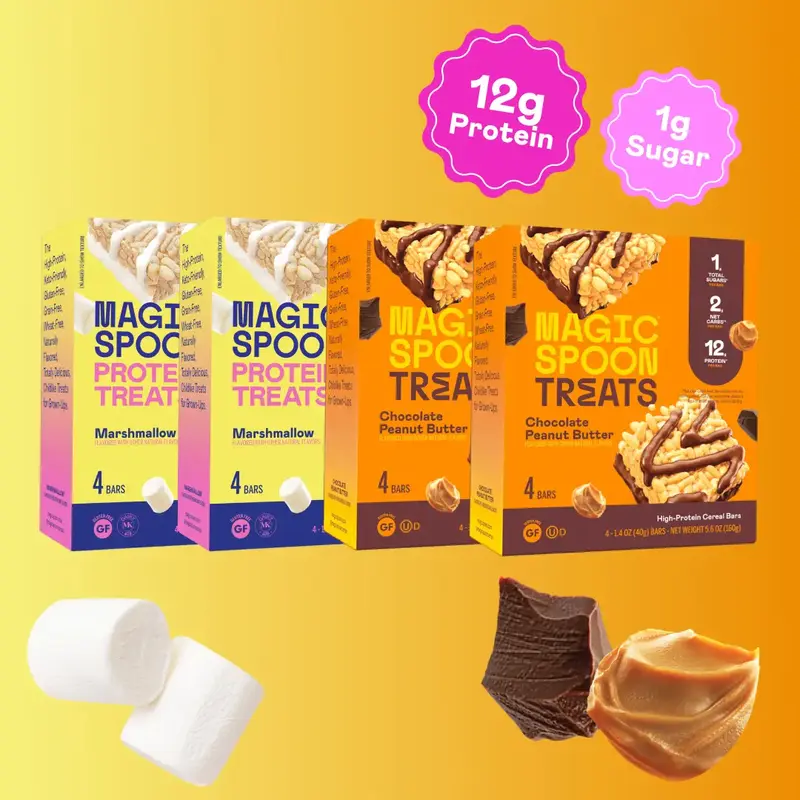 Magic Spoon Protein Treats Sampler, Gluten Free Keto-Friendly Snack Bars - Marshmallow & Chocolate Peanut Butter, 16 Cereal B...