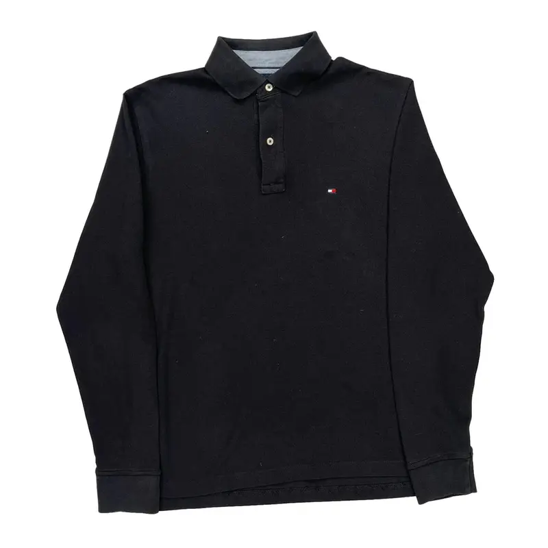 Tommy Hilfiger Long Sleeve Polo Shirt - Small Black Cotton