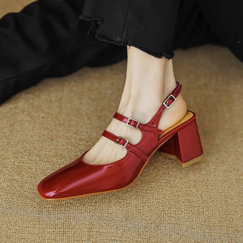 CHIKO Miracle Square Toe Block Heels Slingback Shoes