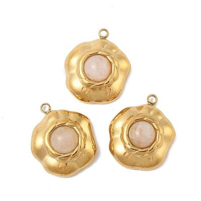 304 Stainless Steel Pave Natural Rose Quartz Pendants