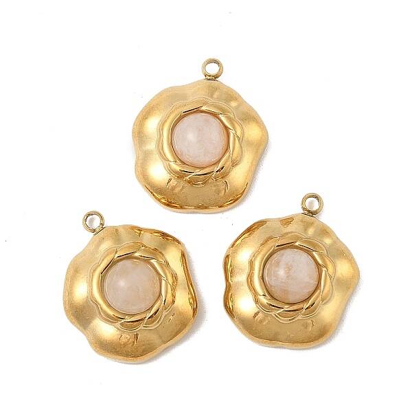 304 Stainless Steel Pave Natural Rose Quartz Pendants