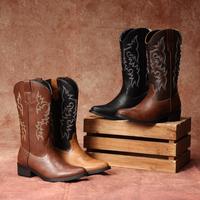 Eleet Western Cowboy Boots for Men - Pointed Toe Mid-Calf Botas with Classic Embroidery, Color-Block Design, Slip-Resistant W...