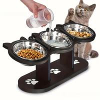 Adjustable 15 Degree Tilt Cat Bowl, 1 Set 3 Stainless Steel Bowls Detachable Pet Feeder, Pet Supplies for Indoor Outdoor Use,...