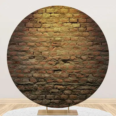 Brown Vintage Brick Wall Round Backdrop For Birthday - Aperturee