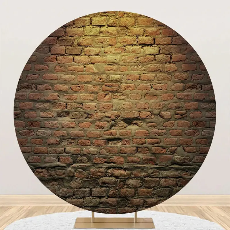 Brown Vintage Brick Wall Round Backdrop For Birthday - Aperturee
