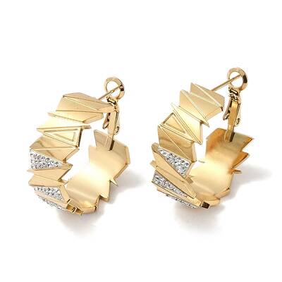 304 Stainless Steel Rhinestone Half Hoop Earrings for Women