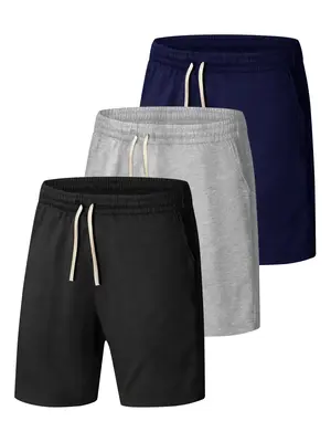 Men's Plain Drawstring Pocket Shorts, Summer Clothes, Essential Shorts for Men, Regular Fit Casual Straight Leg Shorts for S...