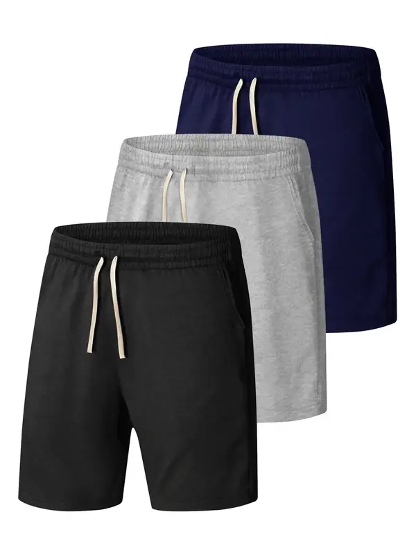 Men's Plain Drawstring Pocket Shorts, Summer Clothes, Essential Shorts for Men, Regular Fit Casual Straight Leg Shorts for S...