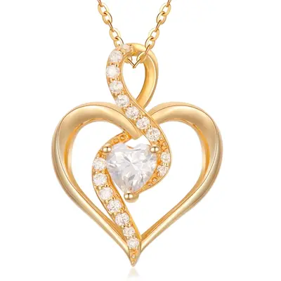 10K Gold Moissanite Heart Pendant Necklace