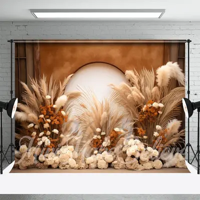 Boho Arch Floral Reed Champagne Photography Backdrop - Aperturee
