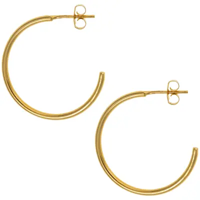 Golden Hoop Post Earrings - L