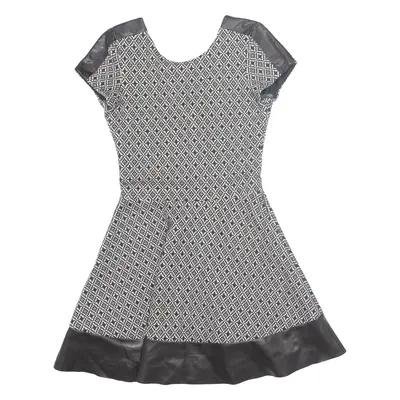 PARKER Skater Dress Black Geometric Short Sleeve Knee Length Womens UK 6
