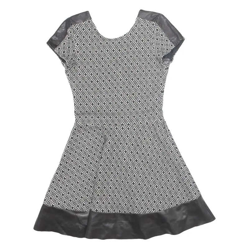 PARKER Skater Dress Black Geometric Short Sleeve Knee Length Womens UK 6