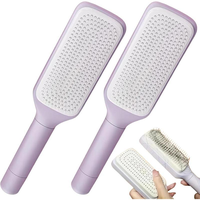 Self Cleaning Hair Brush, One-Click Anti-Static Retractable Hair Brush with Rotating Handle, Hair Brush for Effortless Hair R...