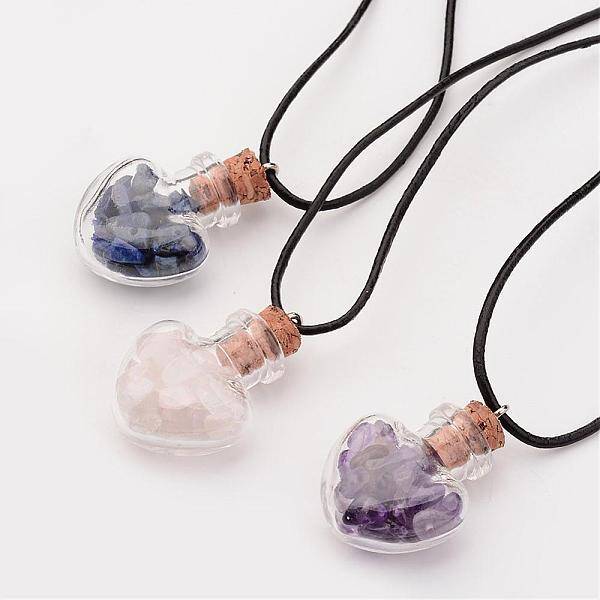 Glass Wishing Bottle Leather Cord Pendant Necklaces