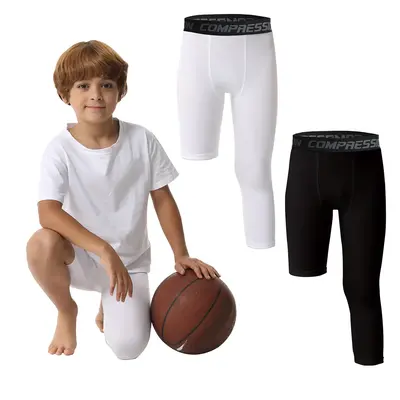 AYJKSEVEN Single Leg 3/4 Compression Tights, Unisex Sports Compression Pants, Basketball Leg Sleeves for kids