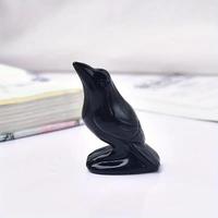 Natural Carved Obsidian Crow, 1 Count Creative Crow Bird Statue, Desktop Ornament for Home Office Decor, Vintage Home Decor, ...