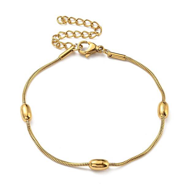 Ion Plating(IP) 304 Stainless Steel Round Snake Chain Bracelet with Oval Beaded
