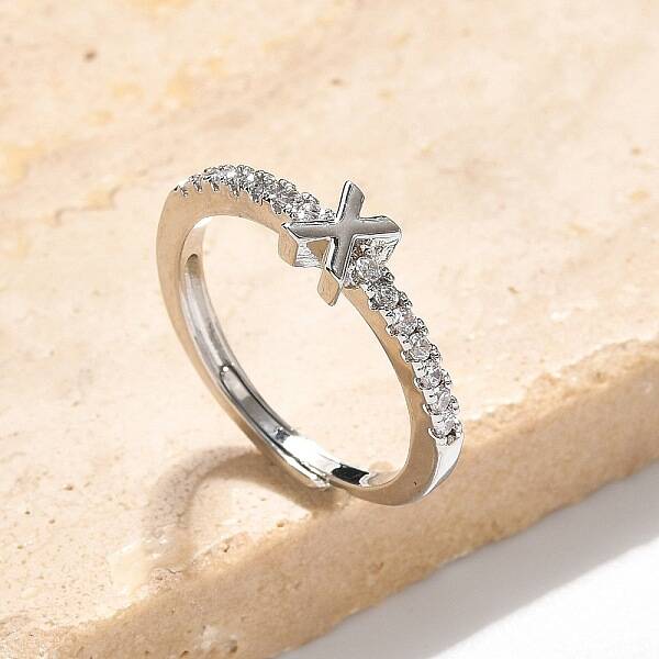 S925 Sterling Silver Adjustable Letter Rings for Women