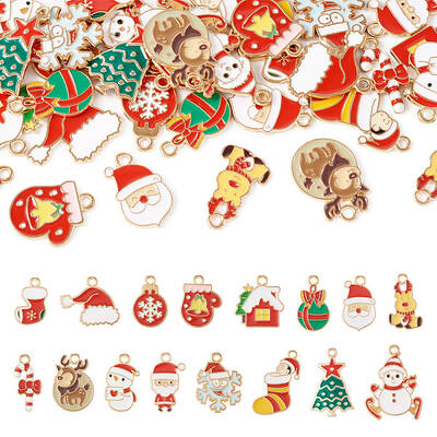32Pcs 16 Styles Christmas Theme Alloy Enamel Pendants