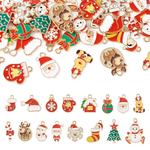 32Pcs 16 Styles Christmas Theme Alloy Enamel Pendants