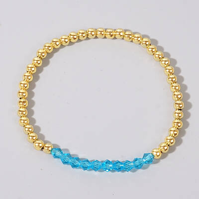 Colorful Birthstone Faceted Bicone & Brass Beaded Stretch Bracelets for Women