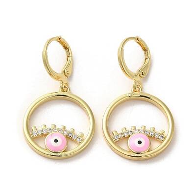 Evil Eye Real 18K Gold Plated Brass Dangle Leverback Earrings