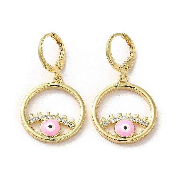 Evil Eye Real 18K Gold Plated Brass Dangle Leverback Earrings
