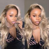 Ombre Ash Blonde Body Wave With Dark Root Colored Lace Front Wigs Human Hair For Women 13x6 HD Lace Wig 180% Density Raw Remy...