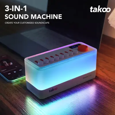 TAKOO 3-in-1 Sound Machine, Mixable 7 Nature Sounds & White Noise, 30-Level Night Lights, 11 Ambient Lights, 180-min Timer fo...