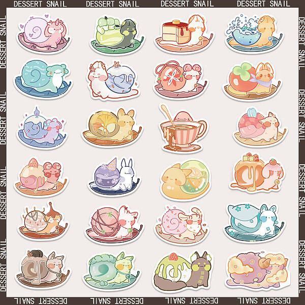 50Pcs Snail PVC Waterproof Self-Adhesive Stickers