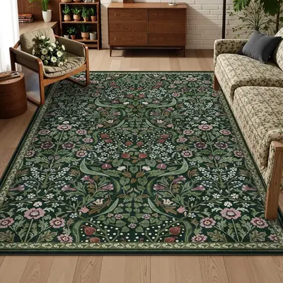 Lahome Floral Washable Rug, Large Rugs for Living Room, Soft Boho Bedroom Rugs, Non Slip Botanical Ultra Thin Floor Carpet fo...