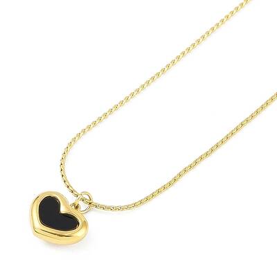 Ion Plating(IP) 304 Stainless Steel Black Enamel Boston Link Chains Heart Pendant Necklaces for Women