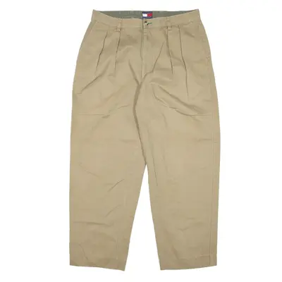 TOMMY HILFIGER Pleated Chino Trousers Beige Relaxed Straight Mens W34 L30