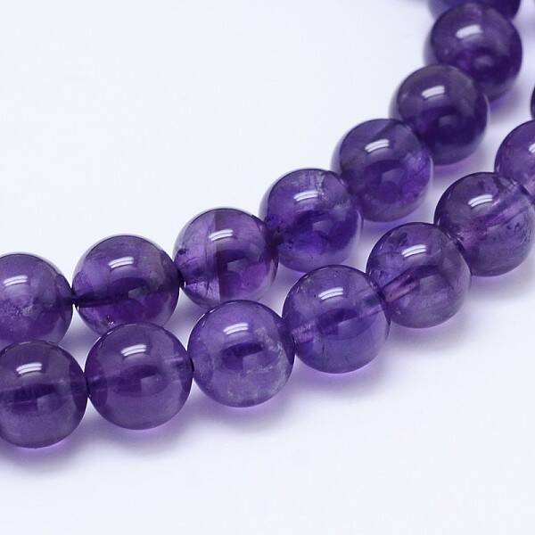 Round Natural Amethyst Bead Strands