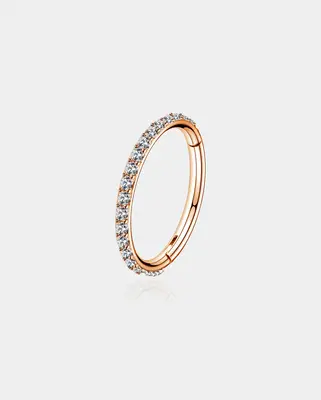 18G CZ Hinged Segment Nose Ring - Rose Gold / 8mm