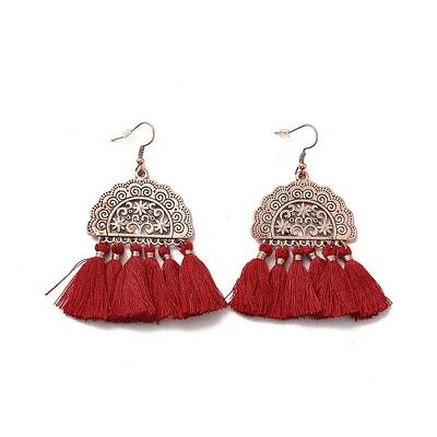 Alloy Half Round with Tassels Dangle Earrings