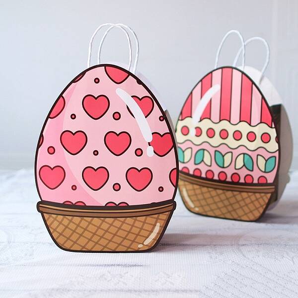 Easter Egg Shaped Paper Candy Packaging Bags with Handle
