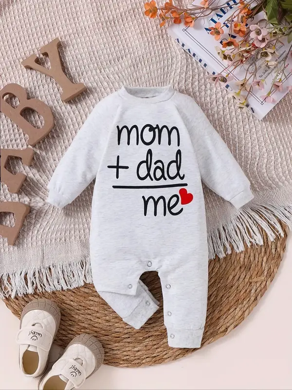 Baby's Letter Print Long Sleeve Onesie, Cute Casual Onesie for Newborn Infant Babies, Baby Clothes for Daily Wear, Baby Cloth...