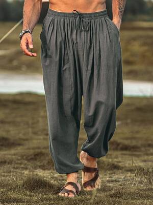 Loose Fit Linen Style Hippie Pants (US Only), Dark Grey / XL