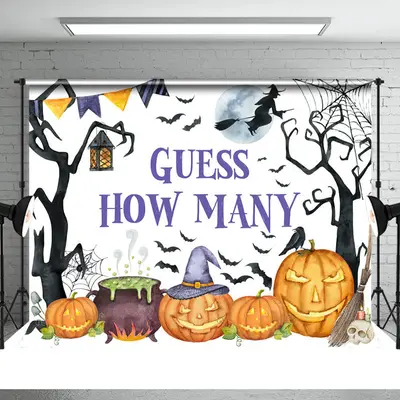 Guess How Many Pumpkin Witch White Halloween Backdrop - Aperturee