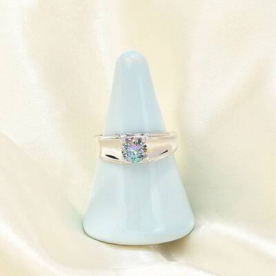 Rhodium Plated 925 Sterling Silver Moissanite Adjustable Rings for Women